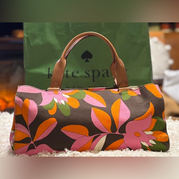 kate spade Handbags - Kate Spade Brown Canvas Tote with Floral Design